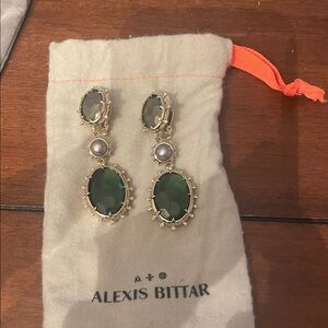 Alexis Bittar Emerald and Pearl Gold Earrings (clip on)